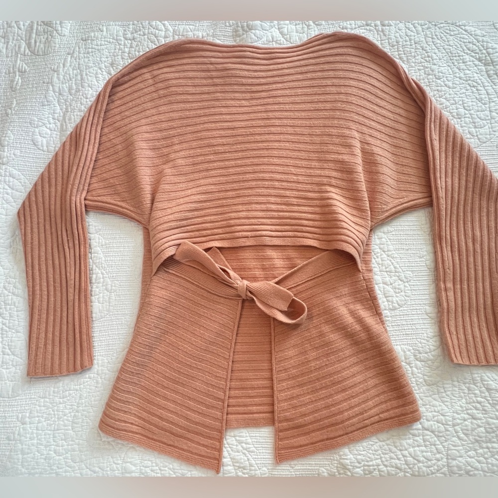 Vince Sweater Open Tie Back Wool/ Cashmere Blend Warm Peach Small EUC